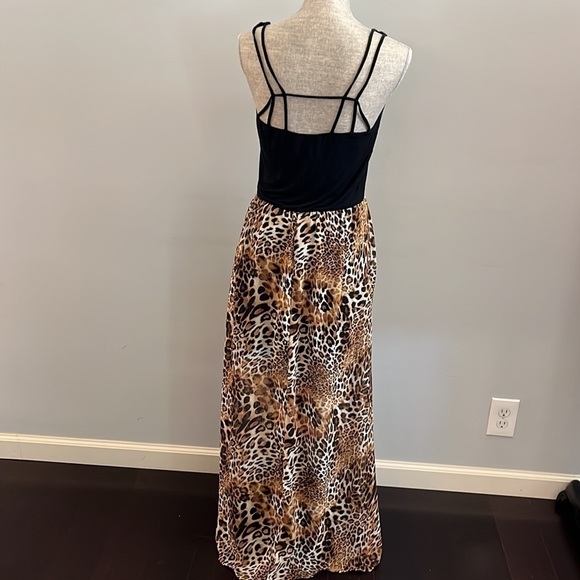 Charming Charlie maxi sleeveless dress black on top and leopard print on bottom. - Picture 2 of 5